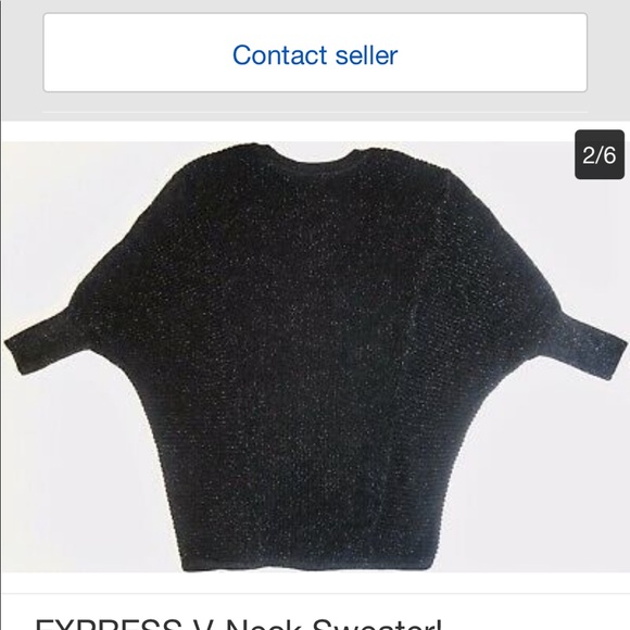 EXPRESS V-Neck Sweater Black/Metallic Thread - Picture 2 of 6